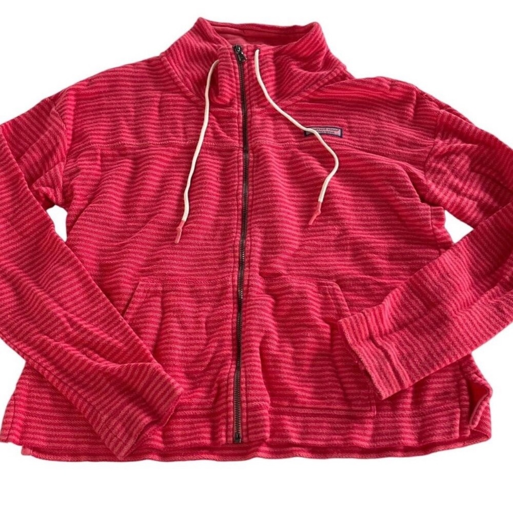 Vineyard Vines Jacket Womens Small Pink Stripe Full Zip Tonal Knit Shep Cotton